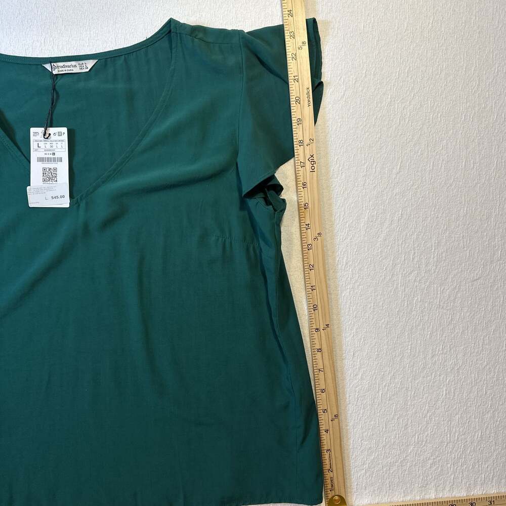 Stradivarius Emerald greene Ruffle Blouse Size Large Top boho chic - Picture 5 of 8